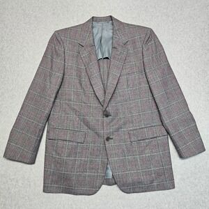 Hickey Freeman Lion Men's 100% Wool 2-Button Blazer Gray/Red Plaid 42
